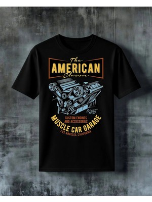 Comvicho American Classic Motor Engine Baskılı Oversize Tişört