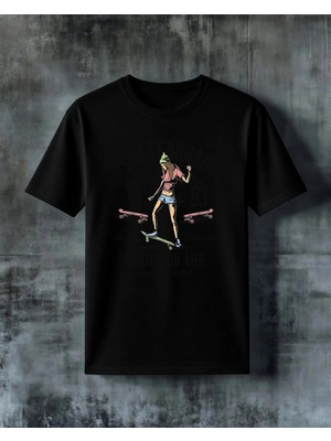 Comvicho Skateboard Skate For Life Baskılı Oversize Tişört