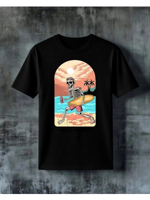 Comvicho Hello Summer Iskelet Surfcu Baskılı Oversize Tişört