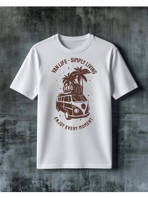 Comvicho Van Life Simply Living Baskılı Oversize Tişört