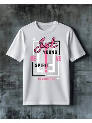 Comvicho Just Be Young Motivasyon Baskılı Oversize Tişört