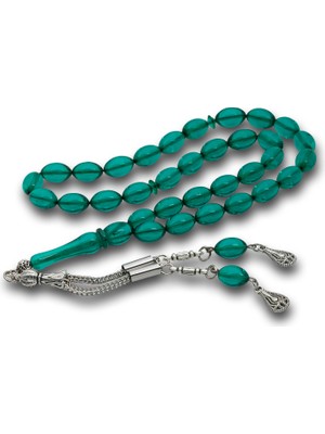 DMR Elegance Metal Püsküllü Yeşil Sıkma Kehribar Tesbih