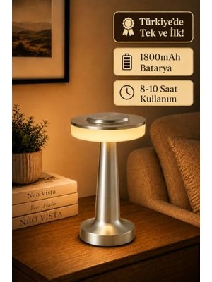 Esranın Dünyası Dokunmatik Mantar Masa Lambası, Şarjlı, Dim Edilebilir, Dekoratif, Silver Gümüş Renkli