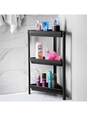 Esranın Dünyası Deconox 3 Katlı Üçgen Köşe Rafı | Banyo, Mutfak ve Kiler Için Yer Tasarruflu Organizer | Çok Amaçlı Raf Ünitesi | 3 Farklı Renk Seçeneği | (33X71X33CM) (Siyah)