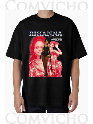 Comvicho Unisex Rıhanna V6 Tasarım Baskılı Oversize Tişört