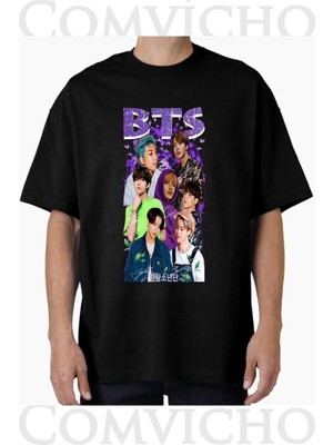 Comvicho Unisex Bts V1 Tasarım Baskılı Oversize Tişört