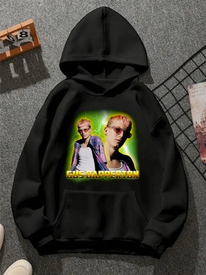 Comvicho Gus Dapperton V1 Baskılı Kapşonlu Siyah Sweatshirt