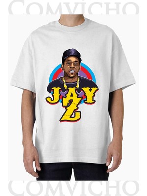 Comvicho Unisex Jay Z V3 Tasarım Baskılı Oversize Tişört