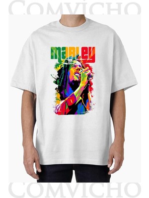 Comvicho Unisex Marley V1 Tasarım Baskılı Oversize Tişört