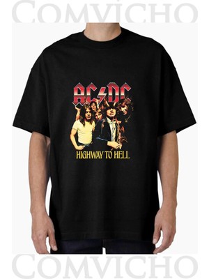 Comvicho Unisex Acdc V1 Tasarım Baskılı Oversize Tişört