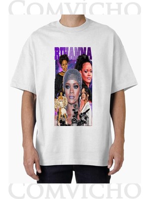 Comvicho Unisex Rıhanna V5 Tasarım Baskılı Oversize Tişört