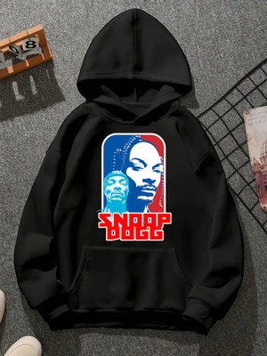 Comvicho Snoop Dogg V4 Baskılı Kapşonlu Siyah Sweatshirt