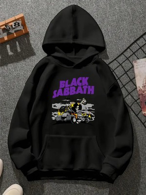 Comvicho Black Sabbath V1 Baskılı Kapşonlu Siyah Sweatshirt