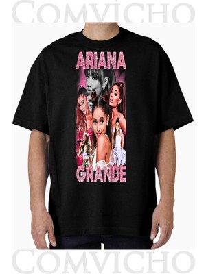Comvicho Unisex Arıana Grande V1 Tasarım Baskılı Oversize Tişört
