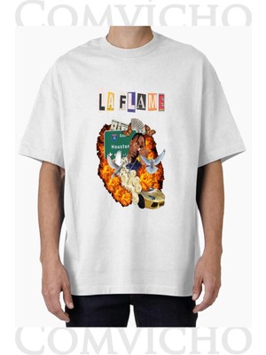 Comvicho Unisex La Flame V1 Tasarım Baskılı Oversize Tişört