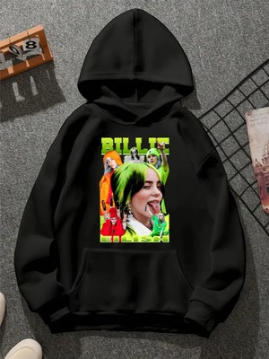 Comvicho Bıllıe V6 Baskılı Kapşonlu Siyah Sweatshirt