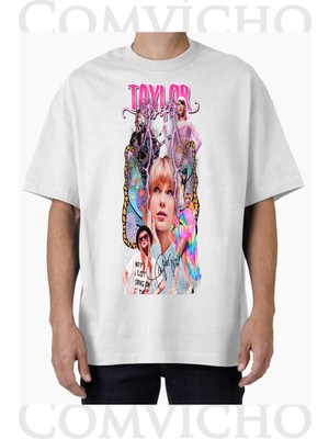 Comvicho Unisex Taylor Swıft V2 Tasarım Baskılı Oversize Tişört