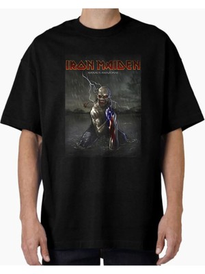 Comvicho Unisex Maiden2 Tasarım Baskılı Oversize T-Shirt