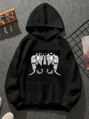 Comvicho Wisdom Baskılı Kapşonlu Siyah Sweatshirt