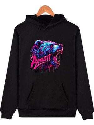Comvicho Beat Baskılı Kapşonlu Siyah Sweatshirt