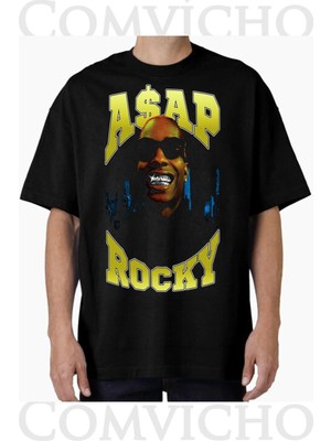 Comvicho Unisex Asap Rocky V9 Tasarım Baskılı Oversize Tişört