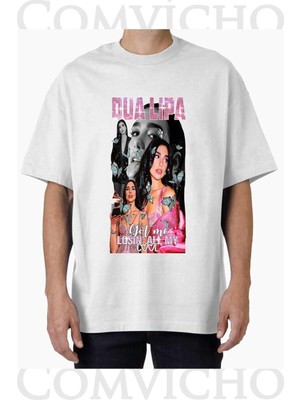 Comvicho Unisex Dua Lıpa V3 Tasarım Baskılı Oversize Tişört