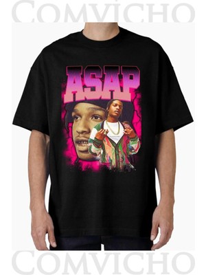 Comvicho Unisex Asap Rocky V10 Tasarım Baskılı Oversize Tişört