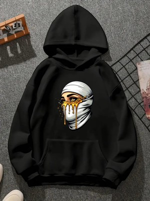 Comvicho PASAMONTANA65 Baskılı Kapşonlu Siyah Sweatshirt