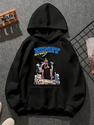 Comvicho Nıpsey V4 Baskılı Kapşonlu Siyah Sweatshirt