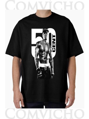 Comvicho Unisex 50 Cent V8 Tasarım Baskılı Oversize Tişört