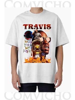 Comvicho Unisex Travıs Scott V6 Tasarım Baskılı Oversize Tişört