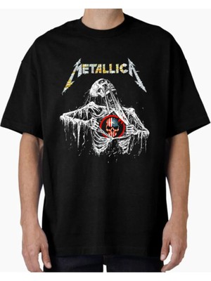 Comvicho Unisex METALLICADTF06 Tasarım Baskılı Oversize T-Shirt