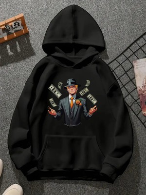 Comvicho NARUTOBUSINESS002 Baskılı Kapşonlu Siyah Sweatshirt