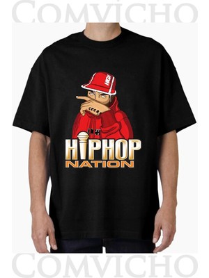 Comvicho Unisex Hıp Hop Natıon Tasarım Baskılı Oversize Tişört