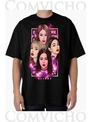 Comvicho Unisex Blınks Tasarım Baskılı Oversize Tişört