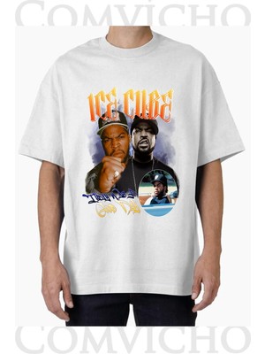 Comvicho Unisex Ice Cube V13 Tasarım Baskılı Oversize Tişört