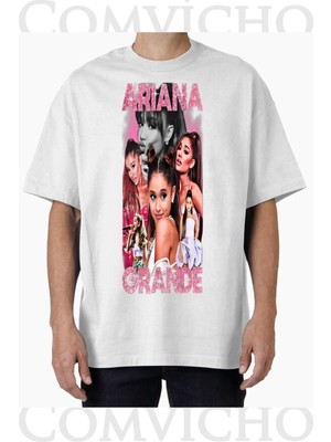 Comvicho Unisex Arıana Grande V1 Tasarım Baskılı Oversize Tişört