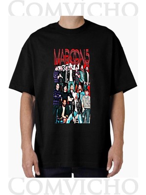 Comvicho Unisex Maroon5 V1 Tasarım Baskılı Oversize Tişört