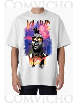 Comvicho Unisex Kanye V3 Tasarım Baskılı Oversize Tişört