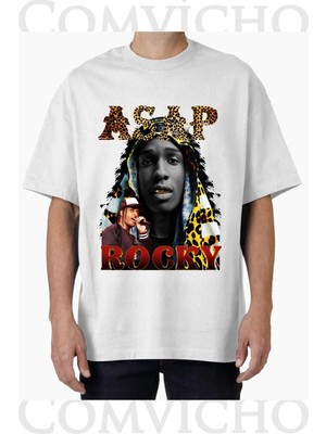 Comvicho Unisex Asap Rocky V14 Tasarım Baskılı Oversize Tişört