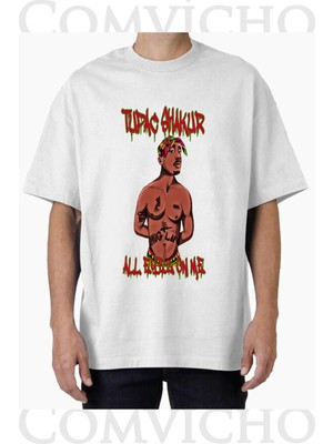 Comvicho Unisex Tupac V23 Tasarım Baskılı Oversize Tişört