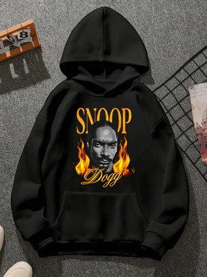 Comvicho Snoop Dogg V23 Baskılı Kapşonlu Siyah Sweatshirt