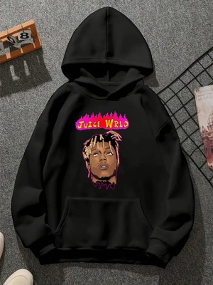 Comvicho Juıce Vrld V2 Baskılı Kapşonlu Siyah Sweatshirt