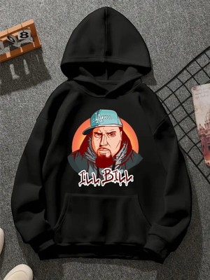 Comvicho Ill Bıll V1 Baskılı Kapşonlu Siyah Sweatshirt