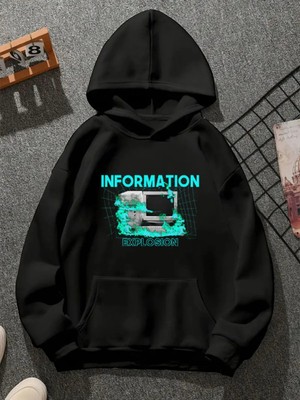 Comvicho Information Baskılı Kapşonlu Siyah Sweatshirt