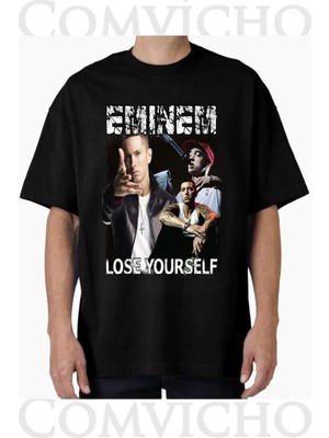 Comvicho Unisex Emınem V18 Tasarım Baskılı Oversize Tişört