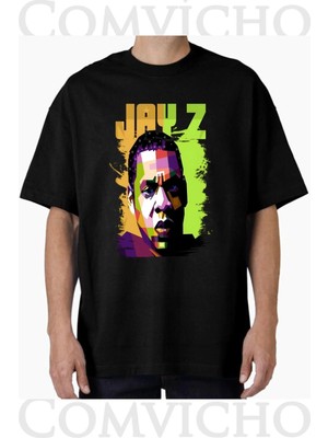 Comvicho Unisex Jay Z V4 Tasarım Baskılı Oversize Tişört