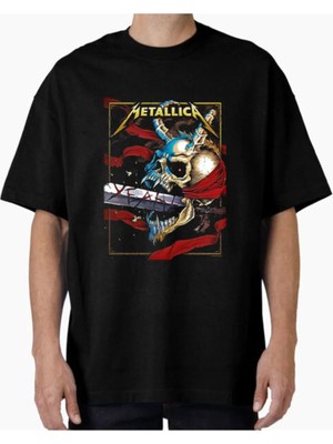 Comvicho Unisex Metallica3 Tasarım Baskılı Oversize T-Shirt