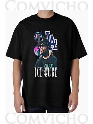 Comvicho Unisex Ice Cube V7 Tasarım Baskılı Oversize Tişört