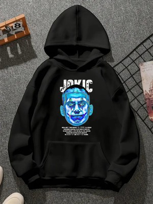 Comvicho Jokıc V1 Baskılı Kapşonlu Siyah Sweatshirt